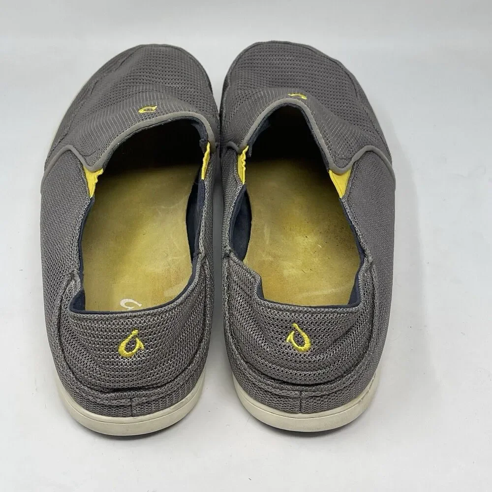 OluKai Nohea Mesh Shoes Mens 11.5 Gray Yellow Slip On Casual Comfort Sneakers